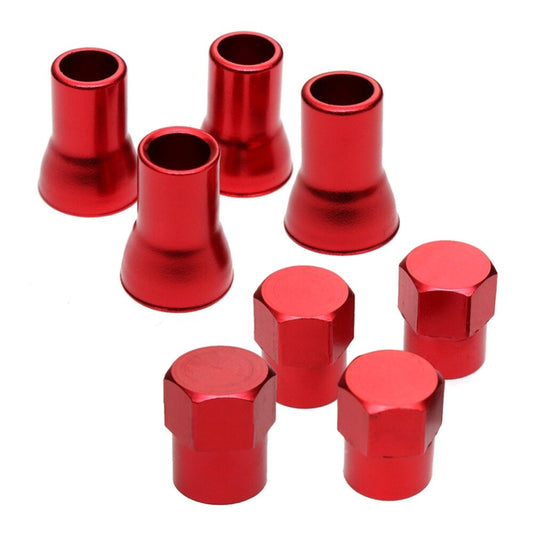 4x Red Aluminum Metal Valve Stem Caps Covers + Sleeve Chromies Car/Truck/Bicycle