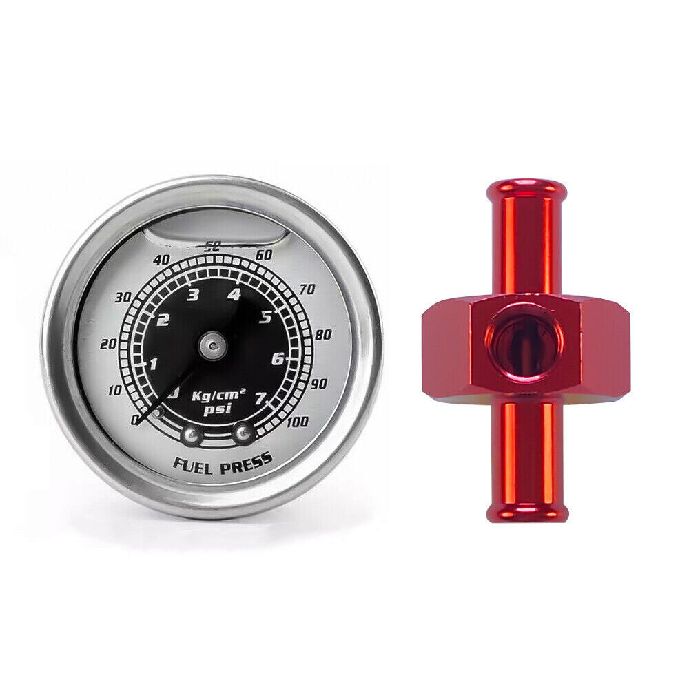Fuel Pressure Gauge 0-100psi w/In-Line Adapter 3/8Inch Oil Liquid Pressure Gauge