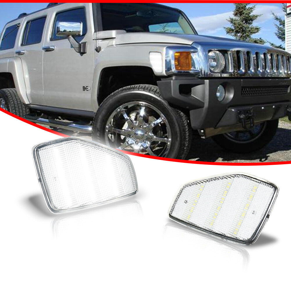 2-Pack Transparent White LED Front Wheel Fender Side Marker Lights for 2006-10 for HUMMER H3
