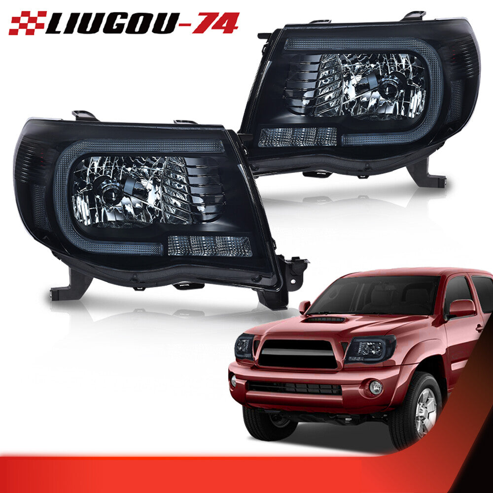 Suitable for 2005-2011 for Toyota Tacoma transparent LED headlights in black/smoky finish.