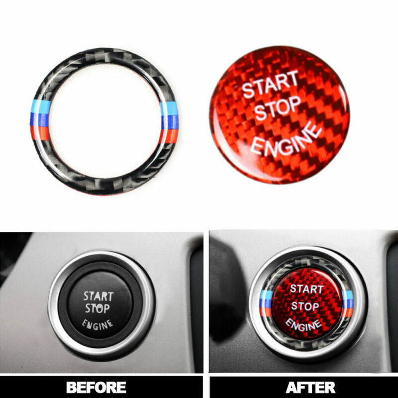 Carbon Fiber Engine Start Stop Switch Button Cover Trim for BMW E90 E87 E60 E70