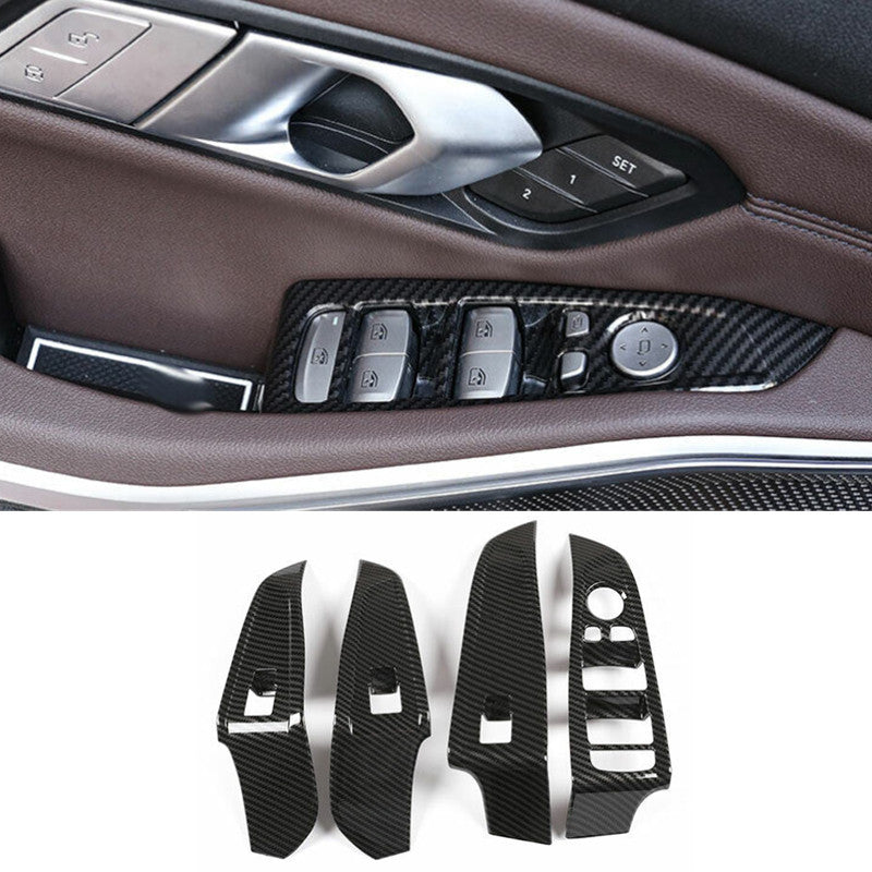 4P Carbon Fiber Window Lift Panel Switch Cover Trim for BMW 3 Series G20 2019-23
