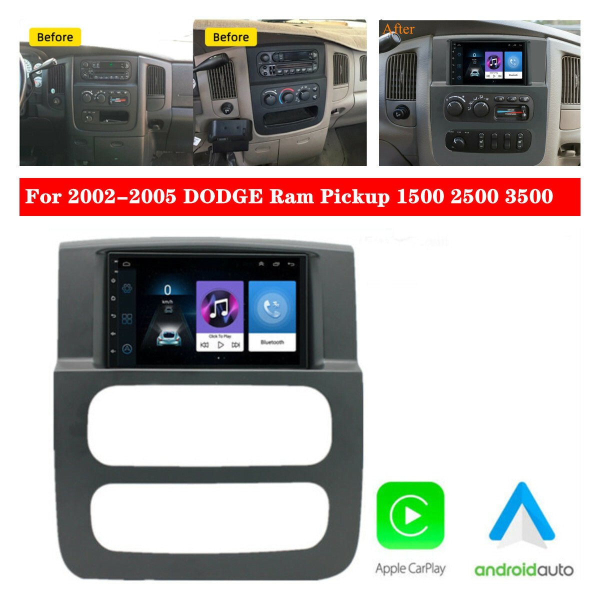 Android10.1 Radio GPS Player w/Carplay For 02-05 for Dodge for Ram Pickup 1500 2500 3500
