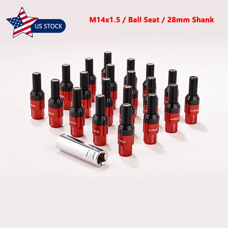 20PCS M14x1.5 Red Wheel Lug Bolt 28mm Shank Ball for Seat Stud Set for Audi for VW for Benz