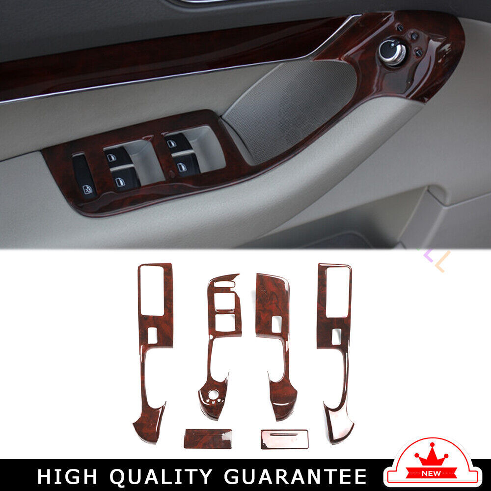 Inner Glass Window Lifting Lock Panel Trim 4 for Audi A6L 2005-2011 Brown Wood