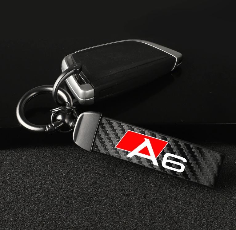 Carbon fiber leather black and red car keychain/key ring with horseshoe design suitable for Audi for A8