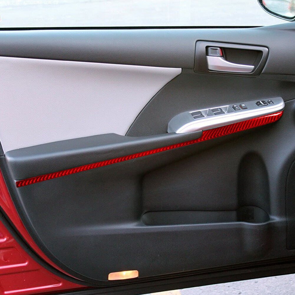 4Pcs Red for Toyota for Camry 2012-2014 Carbon Fiber Interior Door Panel Cover Trim