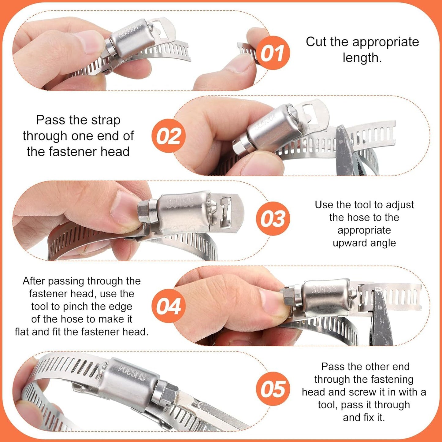 8-clamp 11.5-foot adjustable large hose clamp with worm gear stainless steel clamp