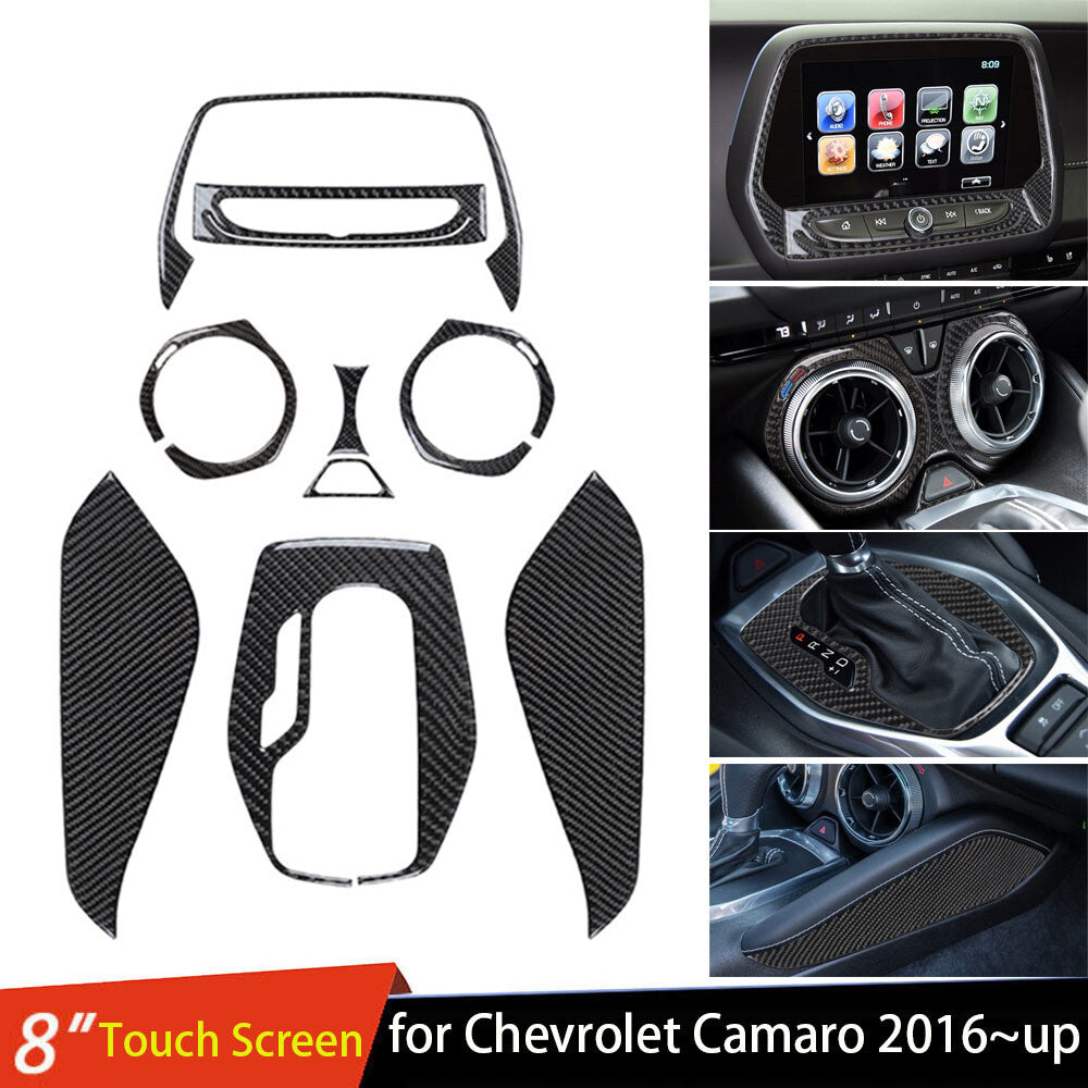 9Pcs Carbon Fiber Central Control Set Decor Trim Kit for Chevrolet Camaro 2016+