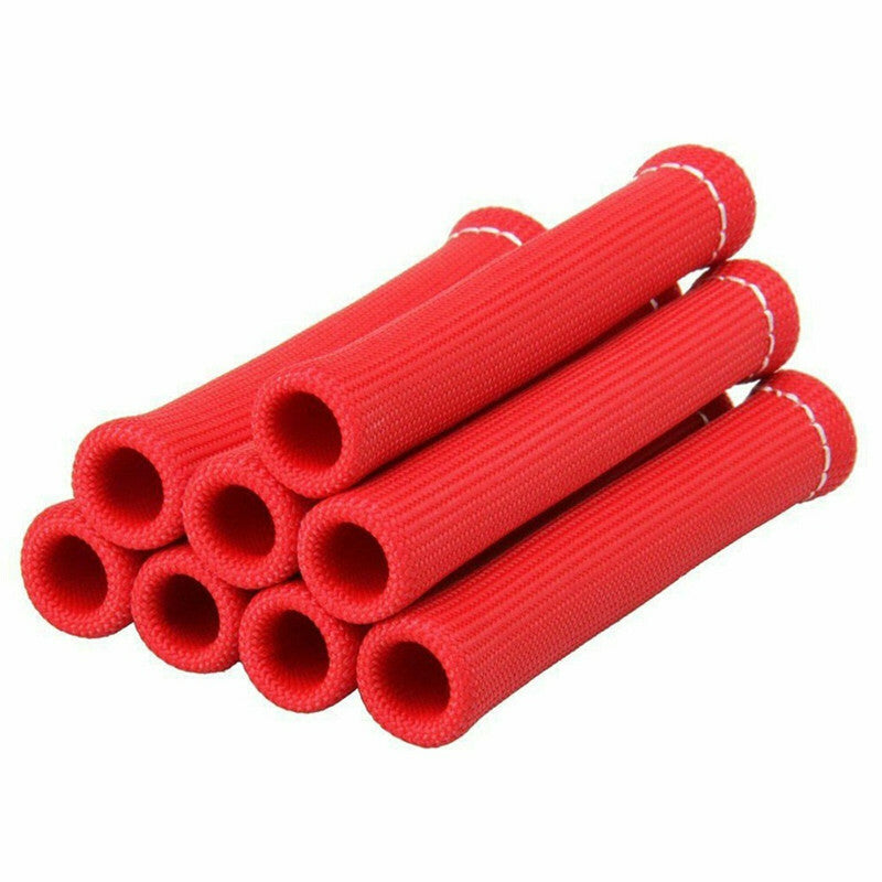 8Pc Car Red Engine Spark Plug Wire Heat Shield Boot Loom Sleeve Protector Cover