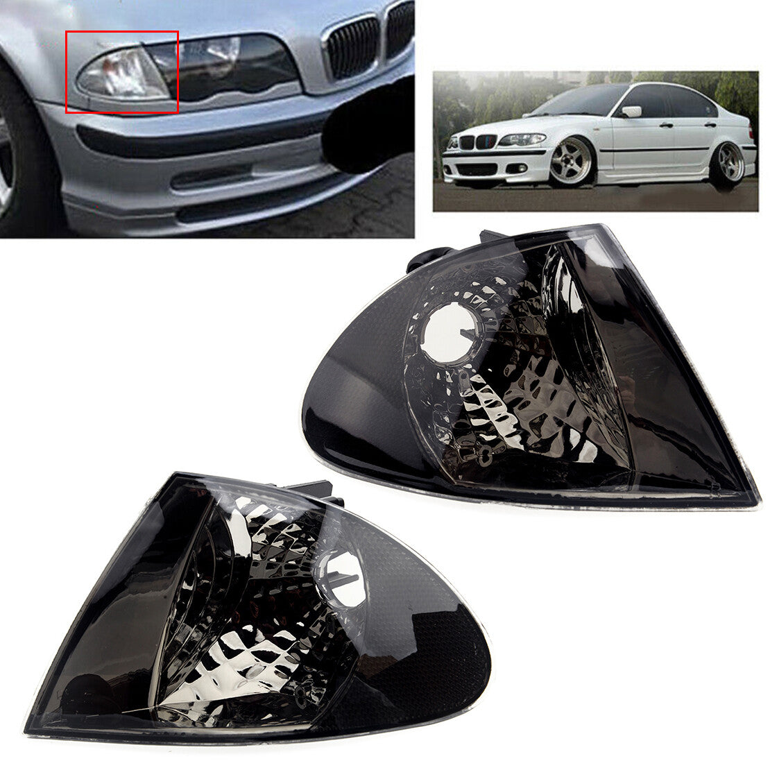 2-piece turn signal corner light (right light + left light) for BMW 3 Series E46 Sedan 1999-2001