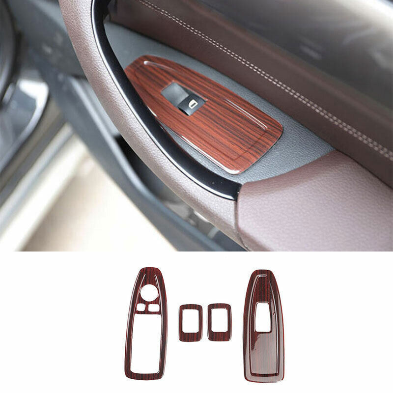 for BMW X1 F48 2016-2022 Red Wood Grain Inner Window Lock Lift Panel Trim Frame