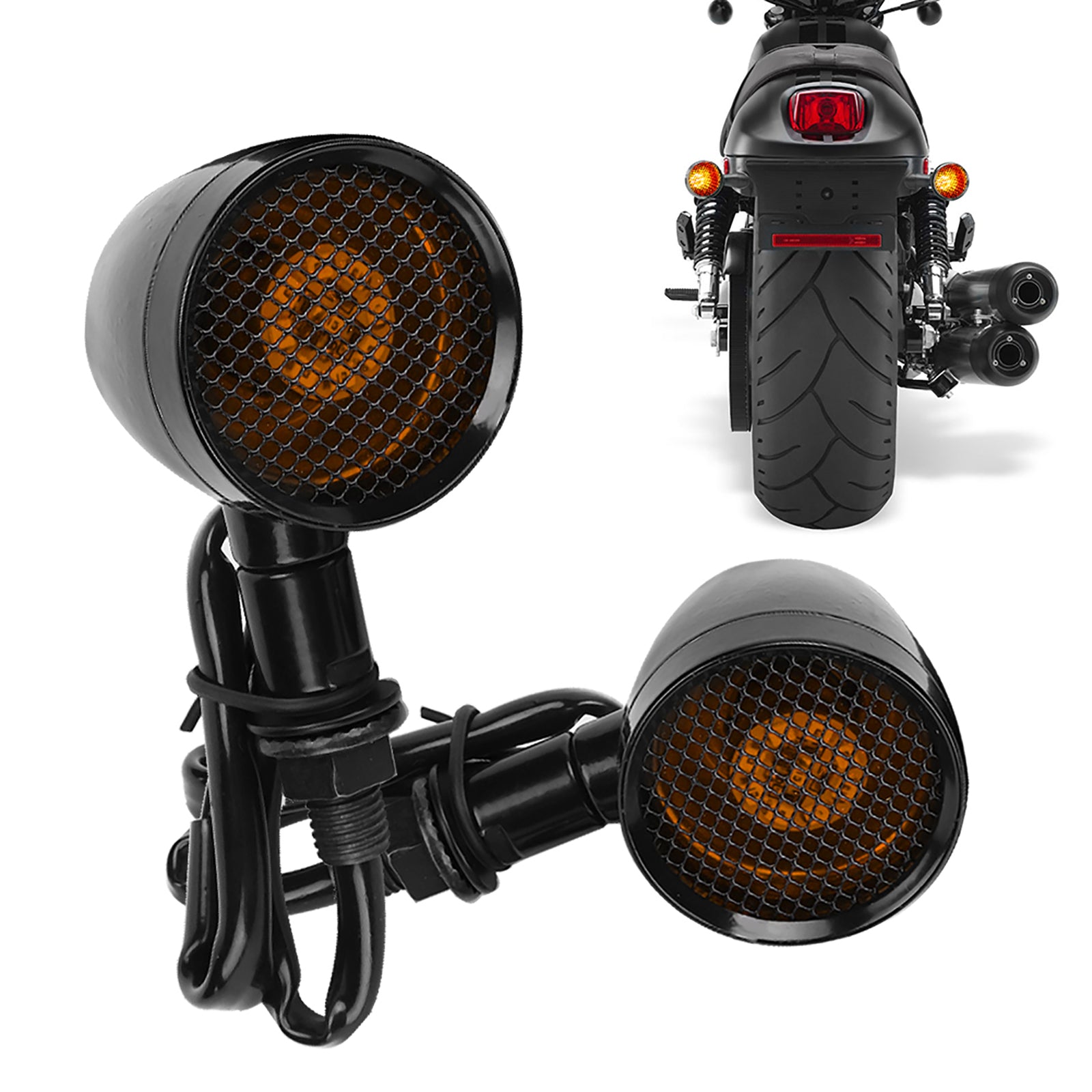 Hot Motorcycle Retro Grid LED Turn Signal Brake Light Metal Shell Blinker