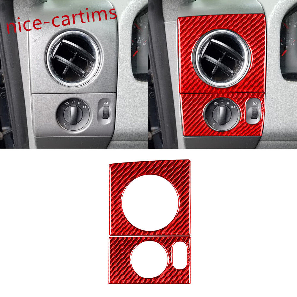 Red Carbon Fiber Air Vent Outlet Headlight Switch Trim for Ford F150 FX4 2004-08