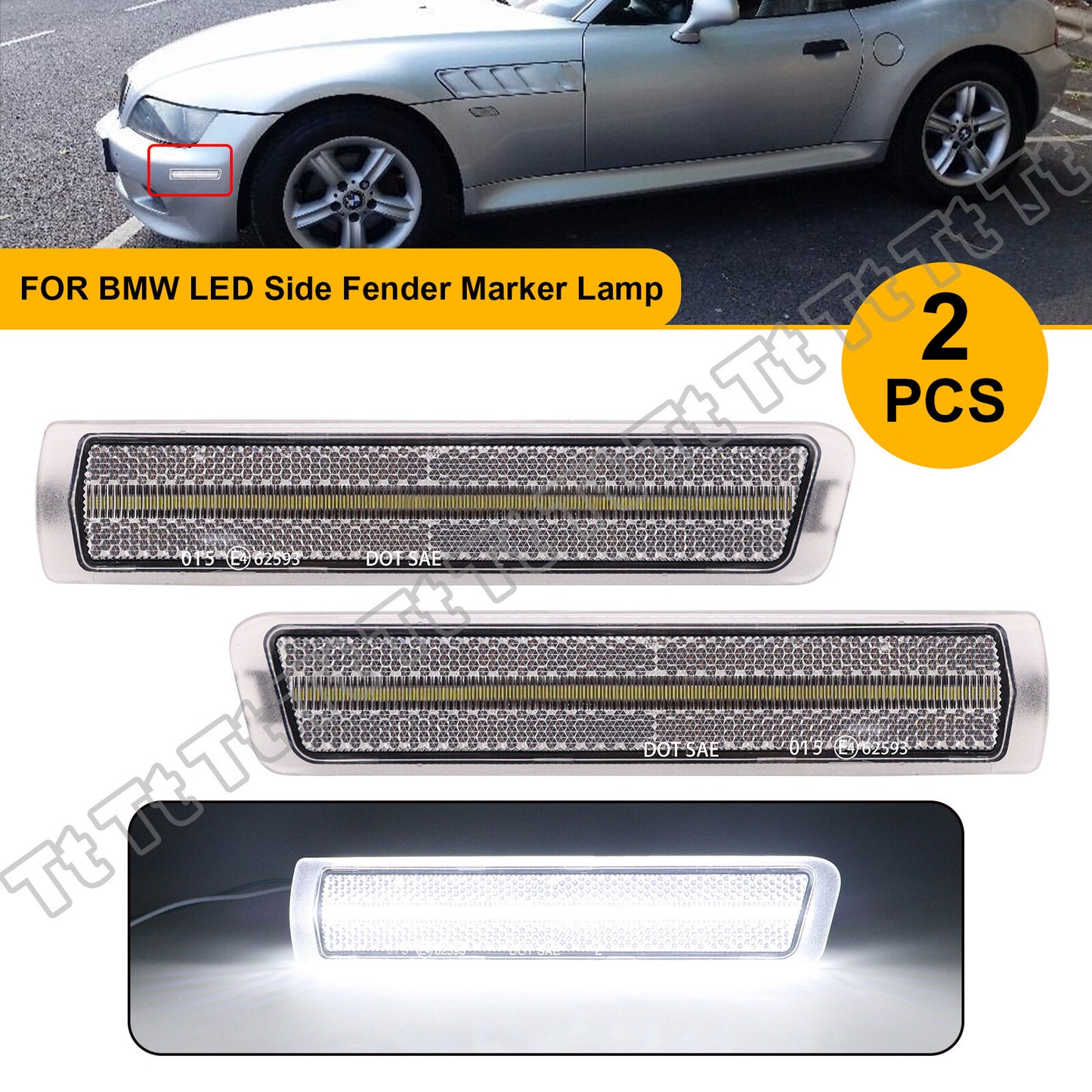 White LED front bumper side marker lights for 1996-2002 for BMW Z3 M Coupe Roadster.