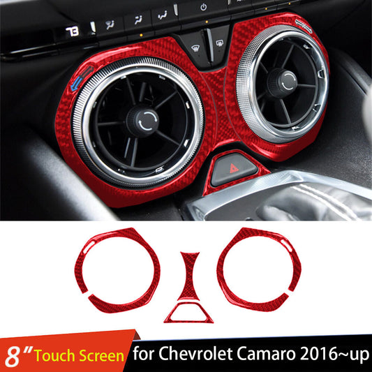 Red Carbon Fiber Center Air Vent Outlet Panel Cover for Chevrolet Camaro 2016-23
