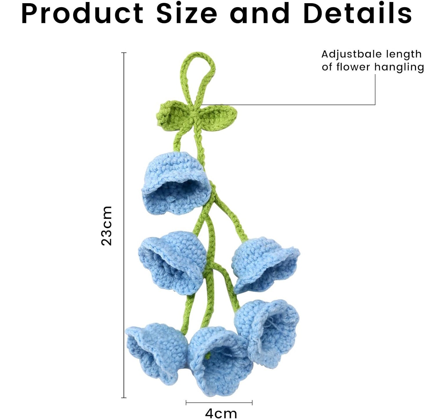 1Bell flower Hand Knitted Cute Car Accessory for Rear View Mirror Hanging Blue