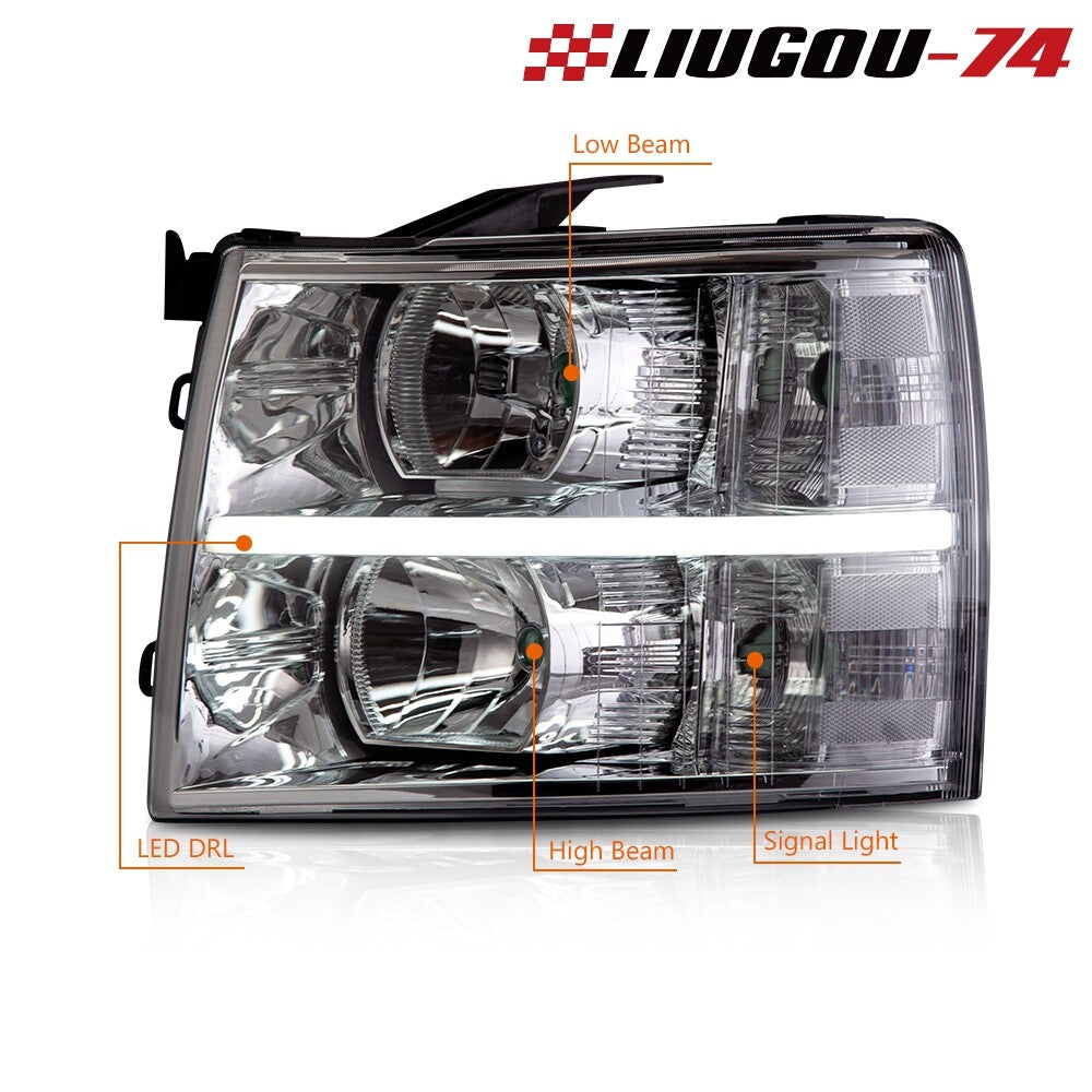 Suitable for 07-14 for Chevrolet Silverado chrome/transparent lens corner light LED headlight