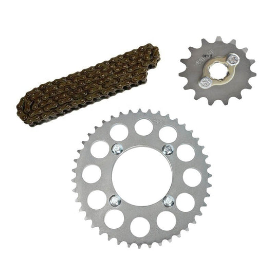 420 chain + 43T front and rear sprockets suitable for off-road bikes, ATVs, go-karts, Apollo 125cc, 150cc...