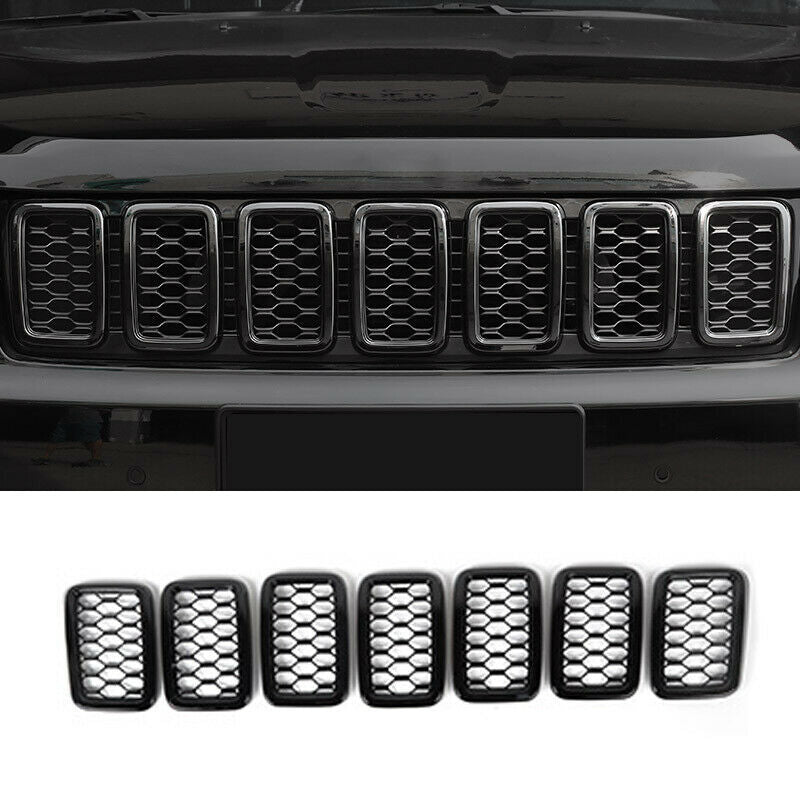 for Jeep Grand Cherokee 2017-20 Front bumper Center Mesh Grille Cover Trim Black