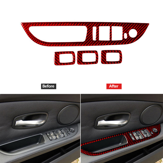 Red Carbon Fiber Window Switch Lift Panel Cover Trim for BMW 5 Series E60 Type B