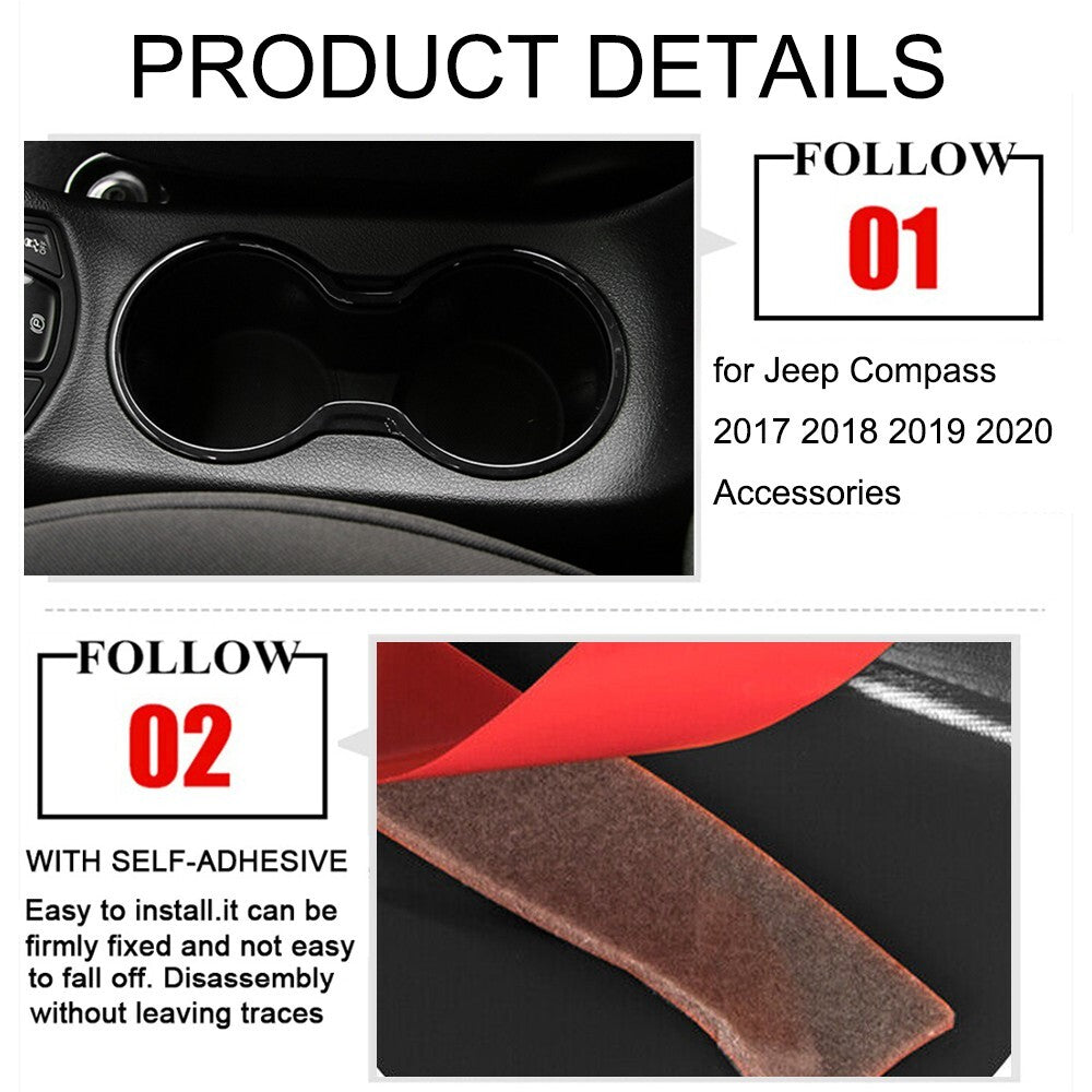 Black ABS Front Water Cup Holder Frame Cover Trim for Jeep Compass 2017-2020