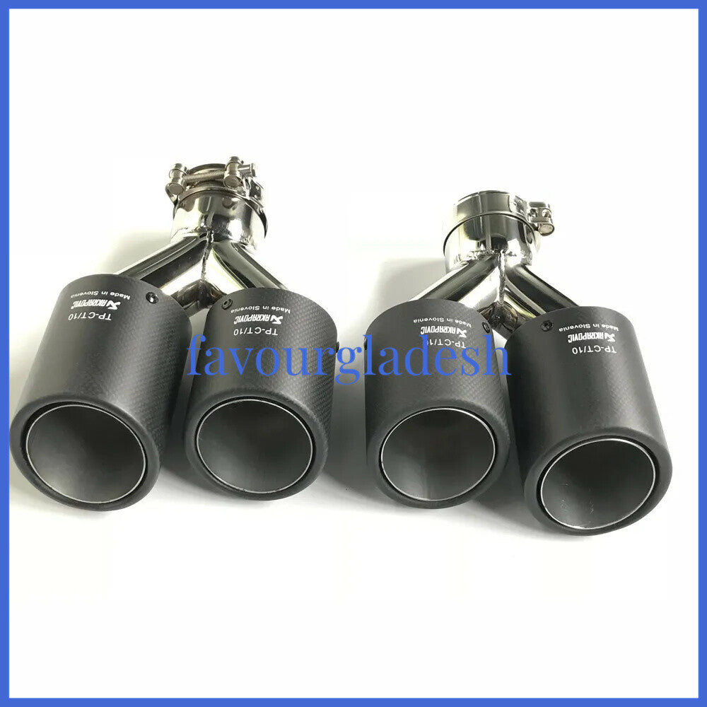 2PCS: ID:2.5(63mm) OD:4.0(101mm) Akrapovic Carbon Fiber Exhaust Tip Dual Pipe