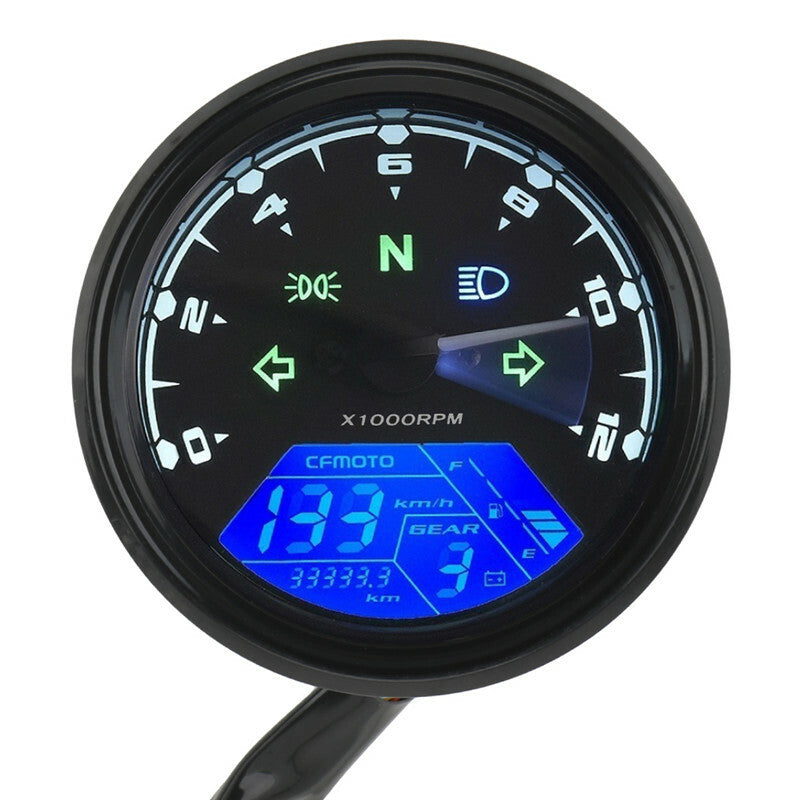Motorcycle LCD Digital Speedometer Odometer Waterproof 12000RPM Gear Tachometer