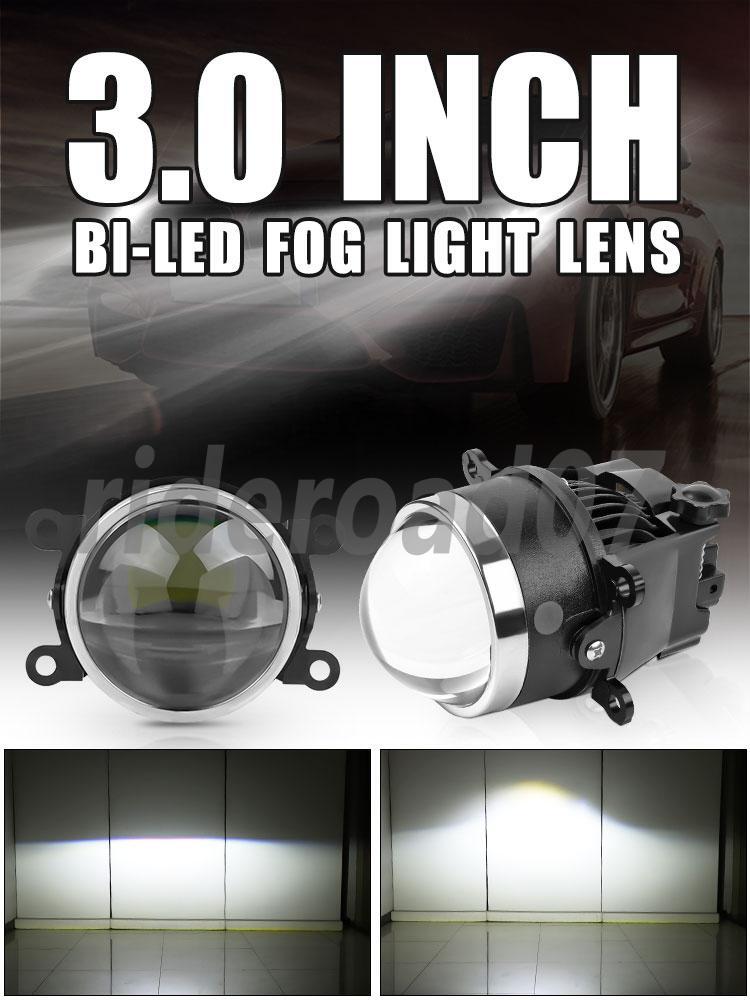 2X 3.0 Fog Light Lamp Bi-LED Projector Lens Hi/Lo Retrofit 6000K White 10000LM