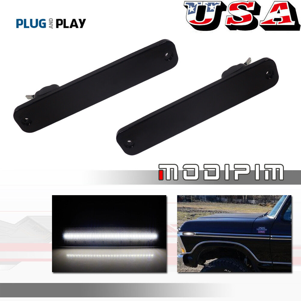 2-Pack Smoked Lens White LED Side Marker Lights for 73-79 for Ford F-Series Trucks