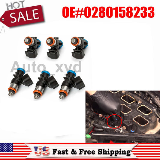 Set of 6 Fuel Injectors for Dodge for Ram for Jeep for Chrysler 3.6L 0280158233