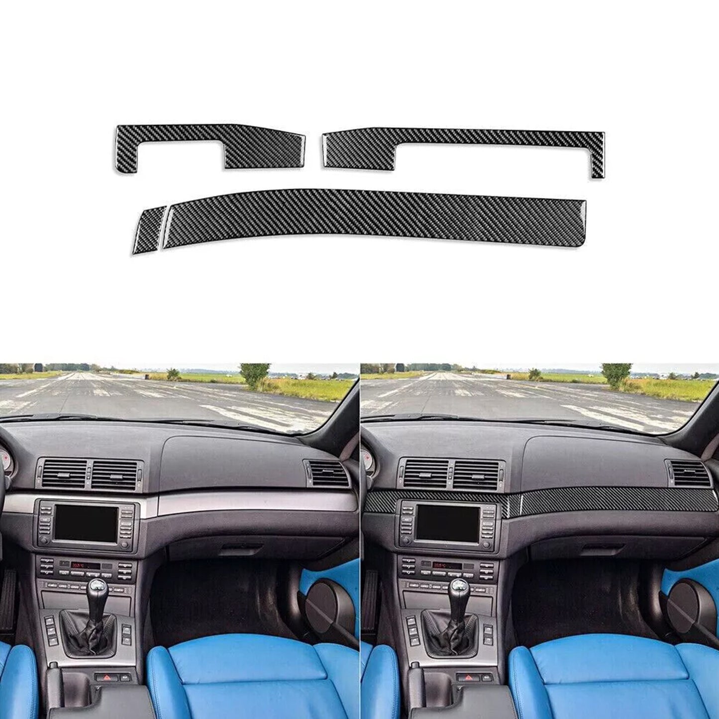 for BMW 3 Series M3 E46 98-05 Carbon Fiber Interior Dashboard Panel Cover 4Pcs
