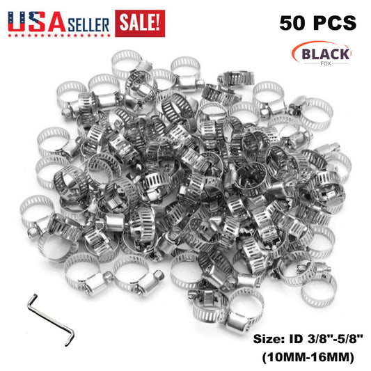 3/8 inch - 5/8 inch Stainless Steel Adjustable Drive Hoses Fuel Clips Worm Clips X50PCS