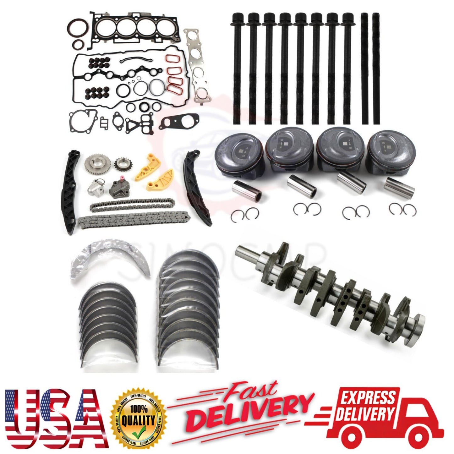 Engine Overhaul Gasket Set Kit w/ Crankshaft Timing Chain Piston for Hyundai US