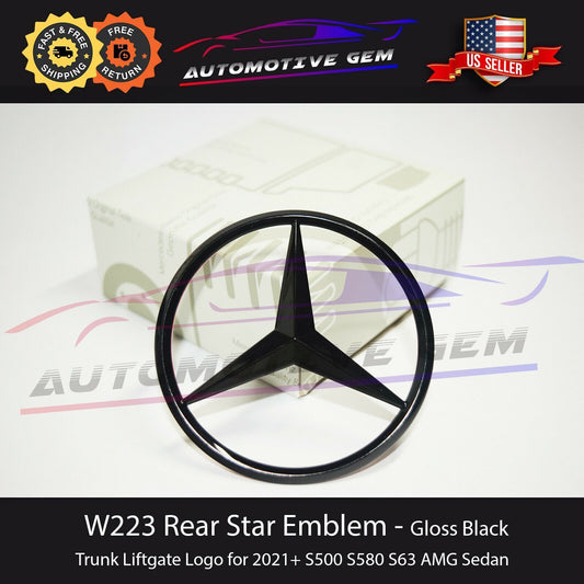 W223 S580 SEDAN AMG Trunk Star Badge, Glossy Black Rear Logo, for Mercedes S500 S63