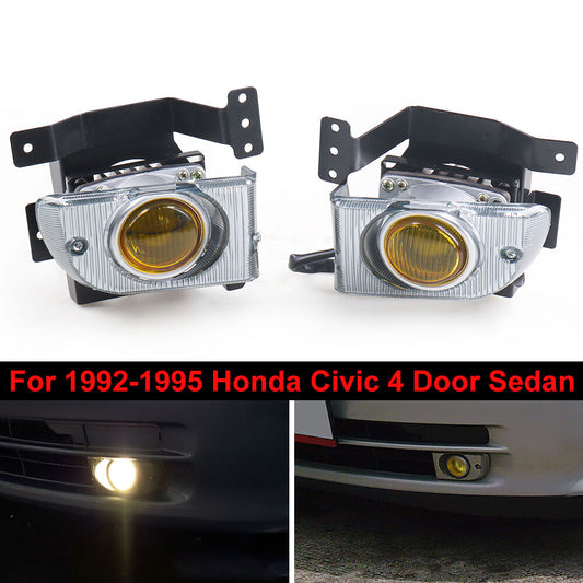 for Honda for Civic 1992-1995 4-Door Sedan Automotive Front Bumper Fog Lights Yellow