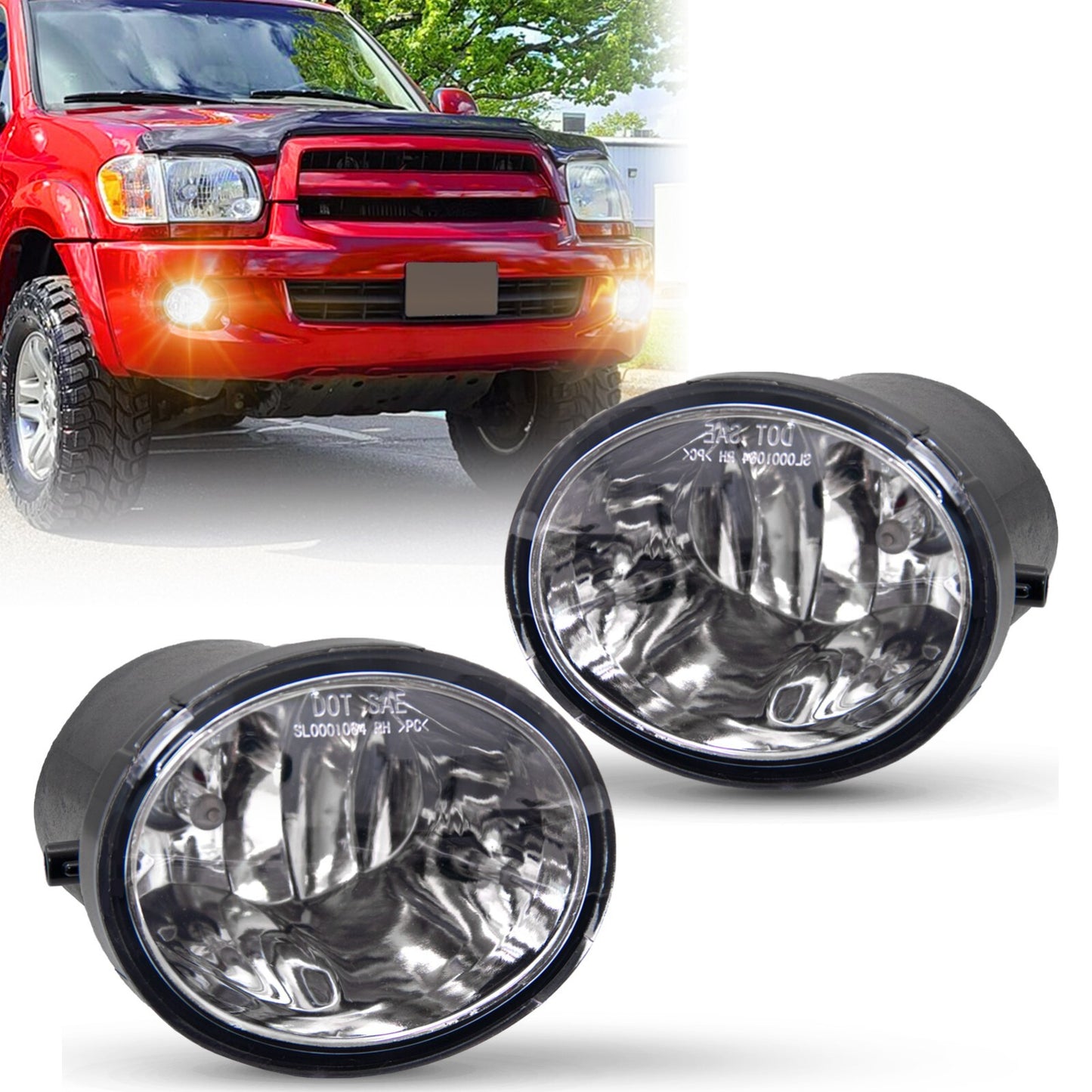 Fog light assembly suitable for 2000-2006 for Toyota Tundra and 2001-2007 for Toyota Sequoia.