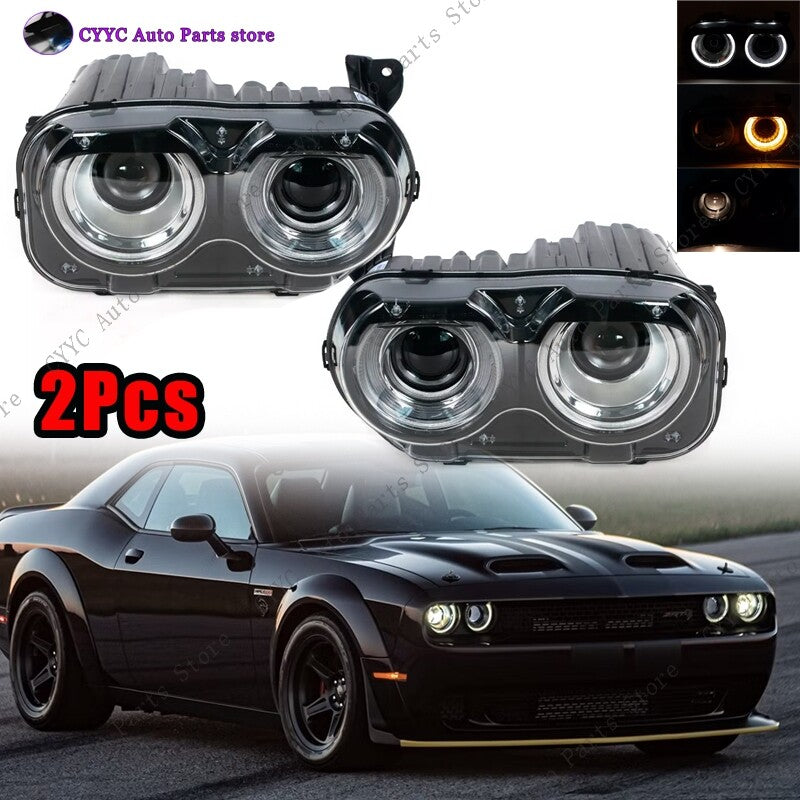 Pair for Dodge for Challenger 2015-2021 Front Headlight Dual Beams HeadLamp Assembly