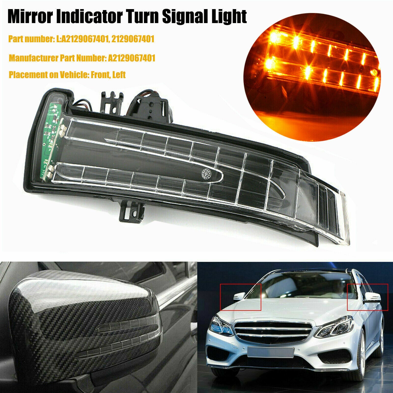 Left rearview mirror turn signal lens is compatible with 2007-13 for Mercedes W204 W212 W221