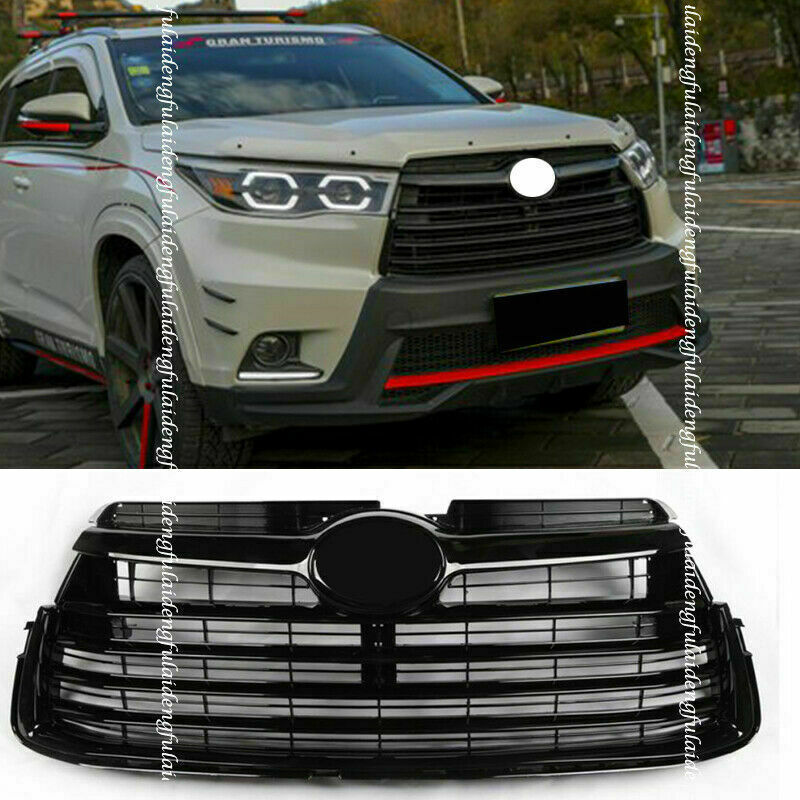 for Toyota Highlander 2014 2015 2016 Gloss Black Front Bumper Grille Replacement
