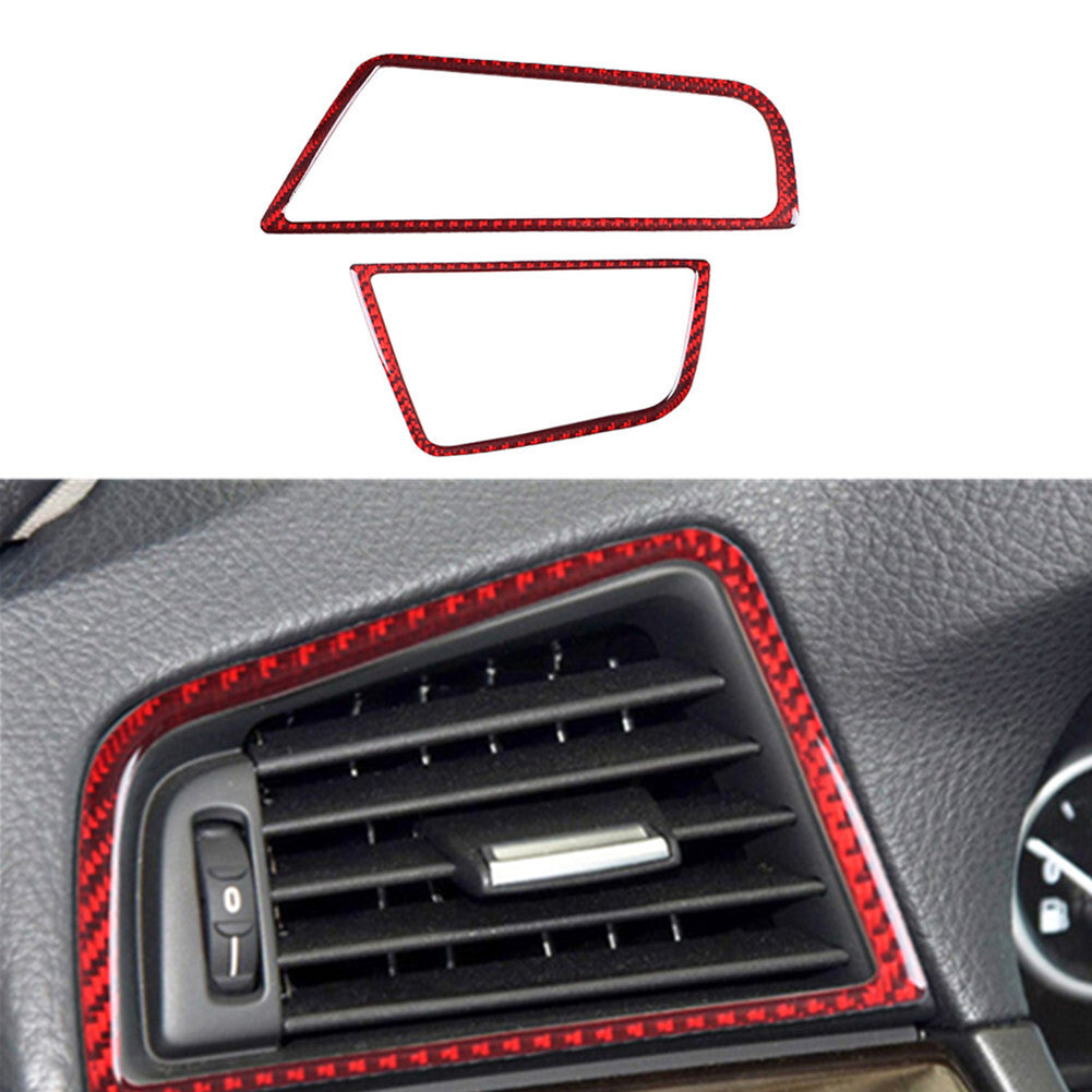 Red Carbon Fiber Side Air Vent Outlet Cover Trim for BMW 5 Series F10 2011-2017