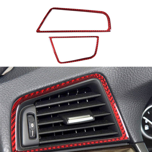 Red Carbon Fiber Side Air Vent Outlet Cover Trim for BMW 5 Series F10 2011-2017