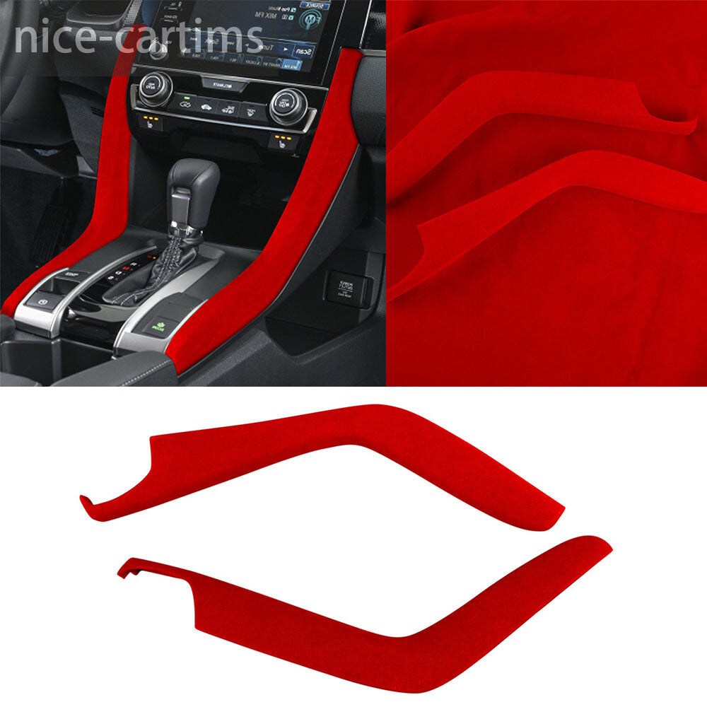 Suede Wine Red Central Control Gear Shift Side Trim for Honda for Civic 10th 2016-21