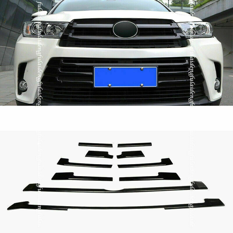 for Toyota Highlander 2017-2019 Black Front Bumper Grille Grill Trim Strips 10P