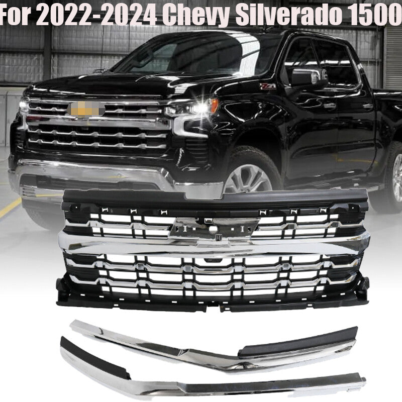 Front Upper Grille W/ Camera For 2022 2023 2024 for Chevy Silverado 1500