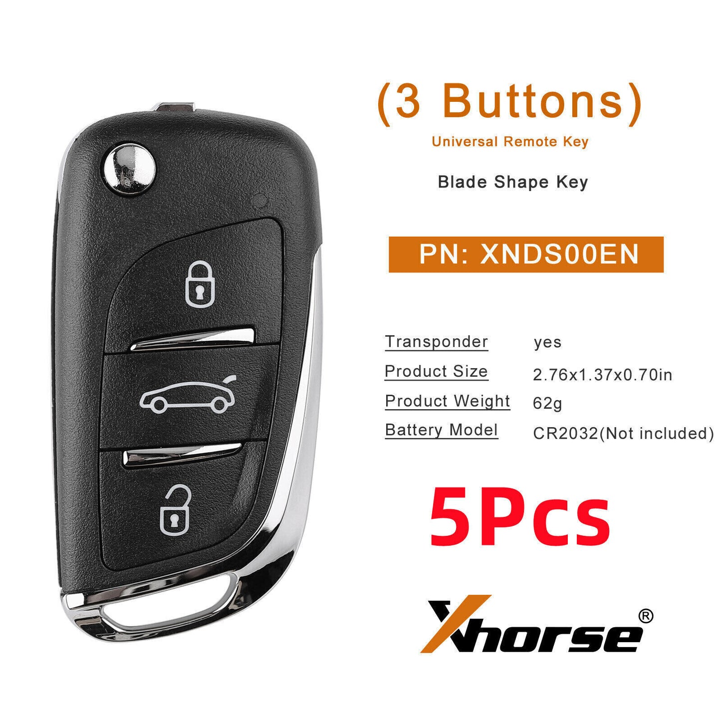 5Pcs/lot Universal Wireless Flip Remote Key for DS Style 3 Buttons XNDS00EN