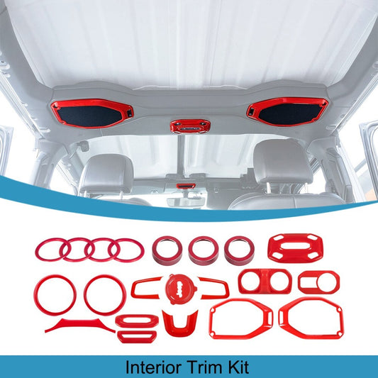 21x Red Interior Full Decoration Trim Cover kit for Jeep for Wrangler JL 2018-2023