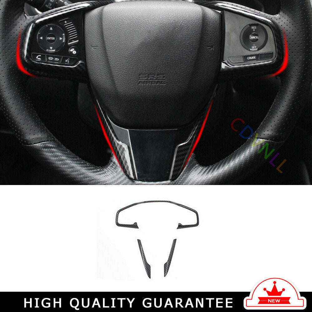 Steering Wheel Frame Cover Trim 3PCS for Honda for Civic 10th 2016-2021 Carbon Fiber