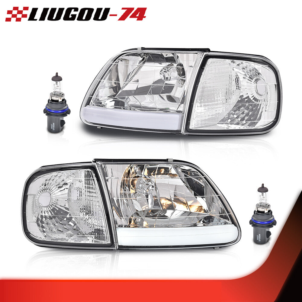 Suitable for 1997-2004 F-150 Expedition 2-piece LED DRL headlights and cornering lights in chrome.