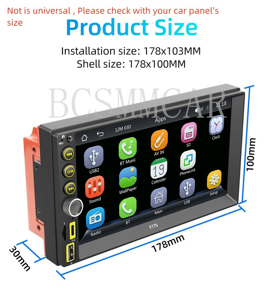 7 Car Stereo Radio For Apple Carplay Bluetooth Touch Screen With Backup Camera